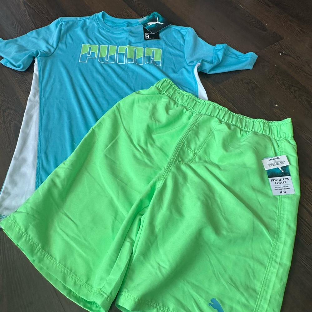 Puma Teal and Lime Rash Guard Set